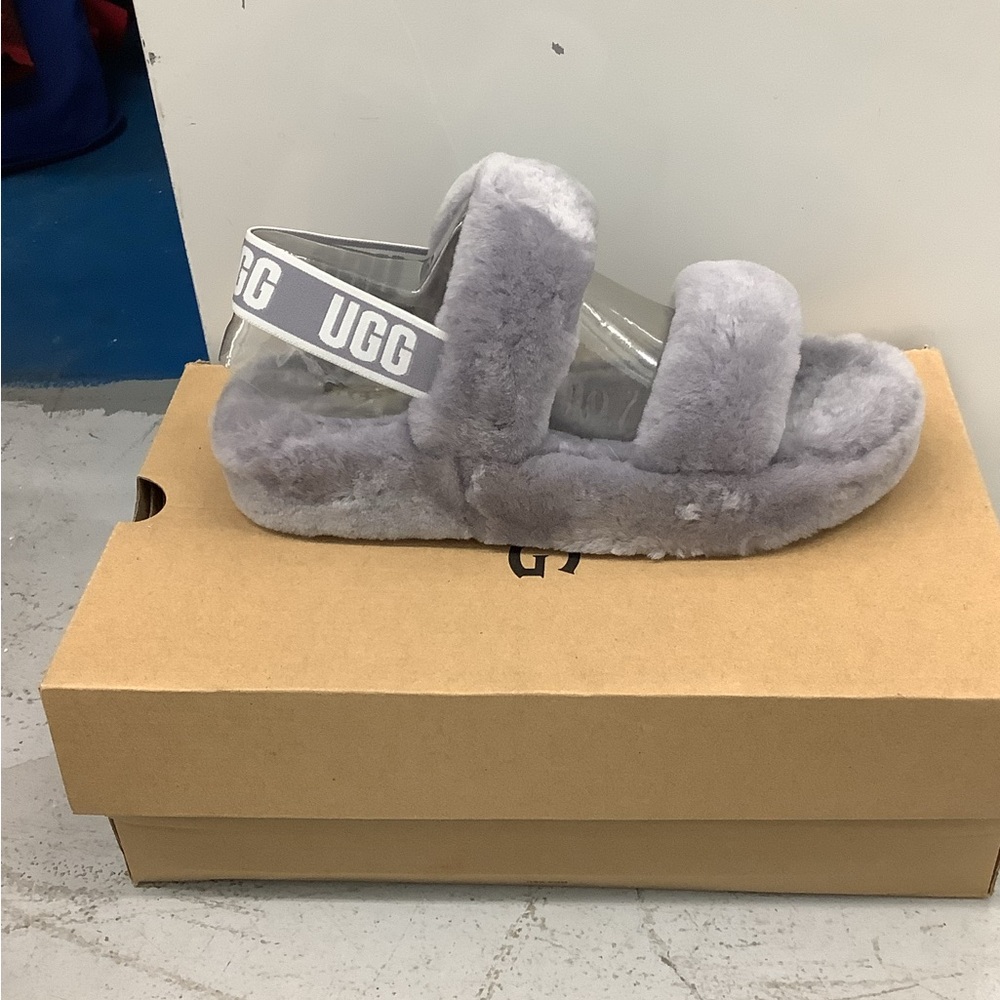 UGG Gray Fluffy Slippers